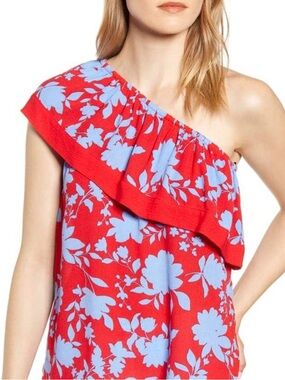 Gibson Nordstrom Off The Shoulder Blouse Top Tropical Floral Petite Small Ruffle